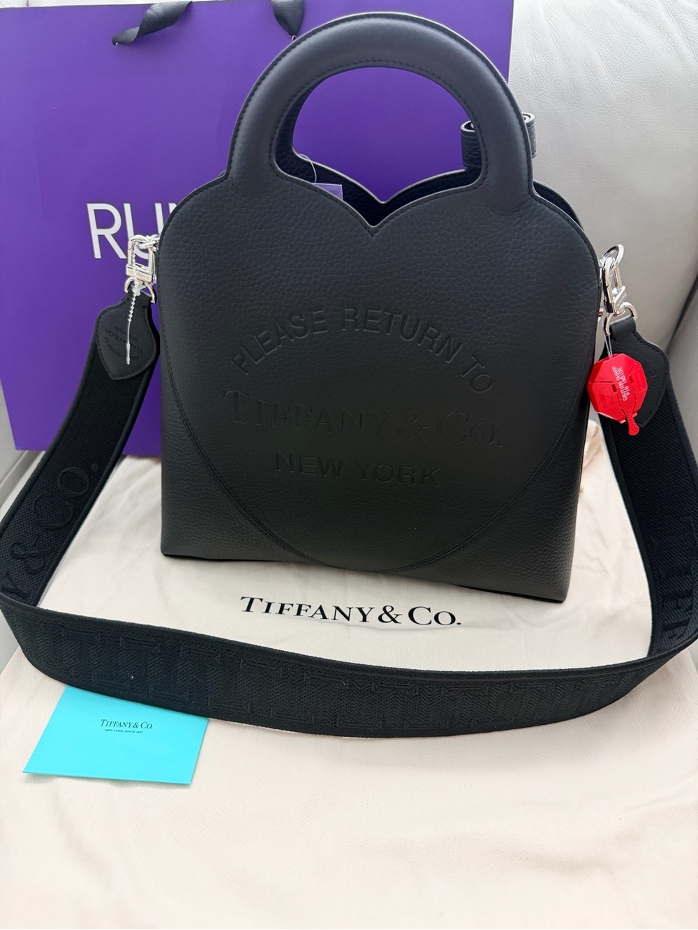 Tiffany & Co. Return To Tiffany Black Leather Crossbody W Certificate NEW